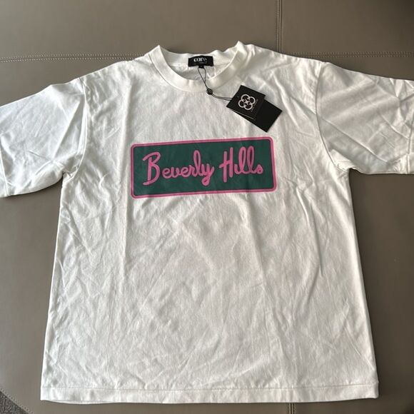 NWT Care Casual 90’s Baggy Crewneck Beverly Hills White Tee Shirt. Size Small. - Picture 1 of 10